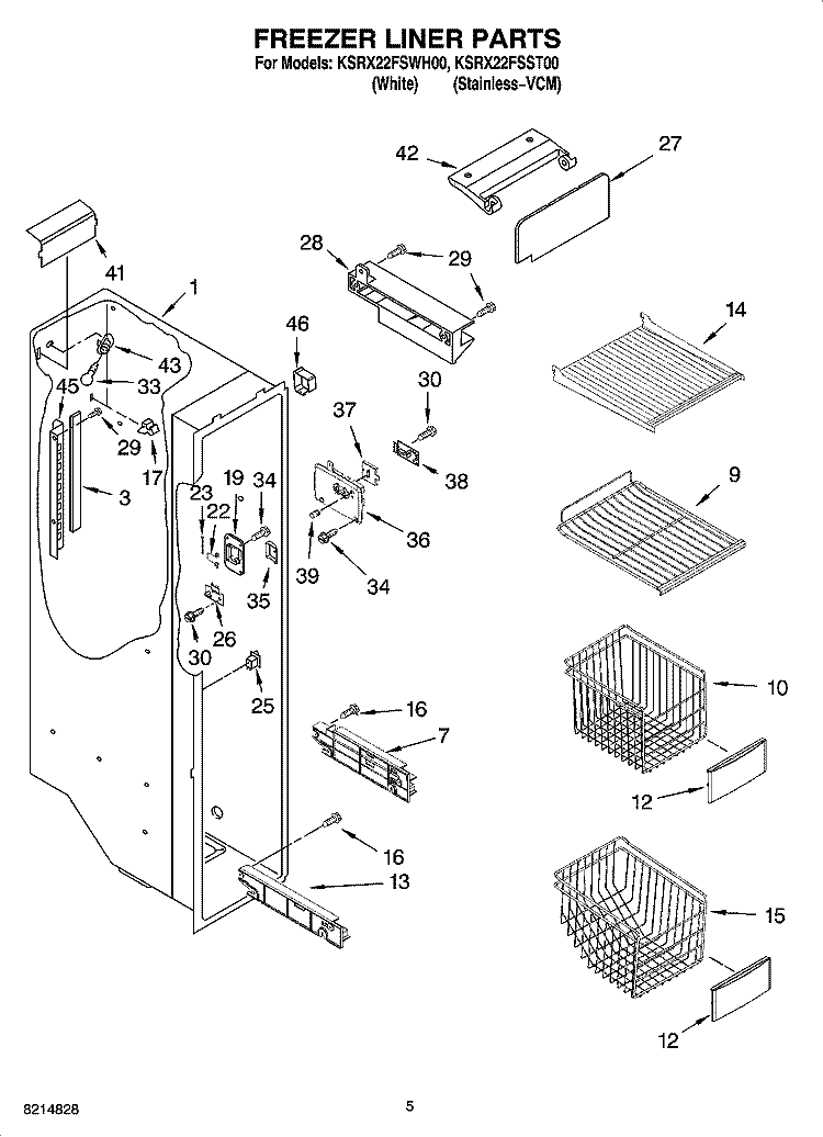 FREEZER LINER PARTS Diagram and Parts List for KSRX22FSST00  KitchenAid Refrigerator