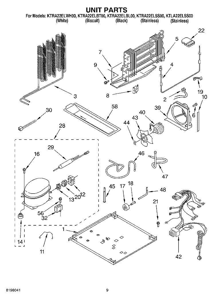 UNIT Diagram and Parts List for KTRA22ELSS00  KitchenAid Refrigerator