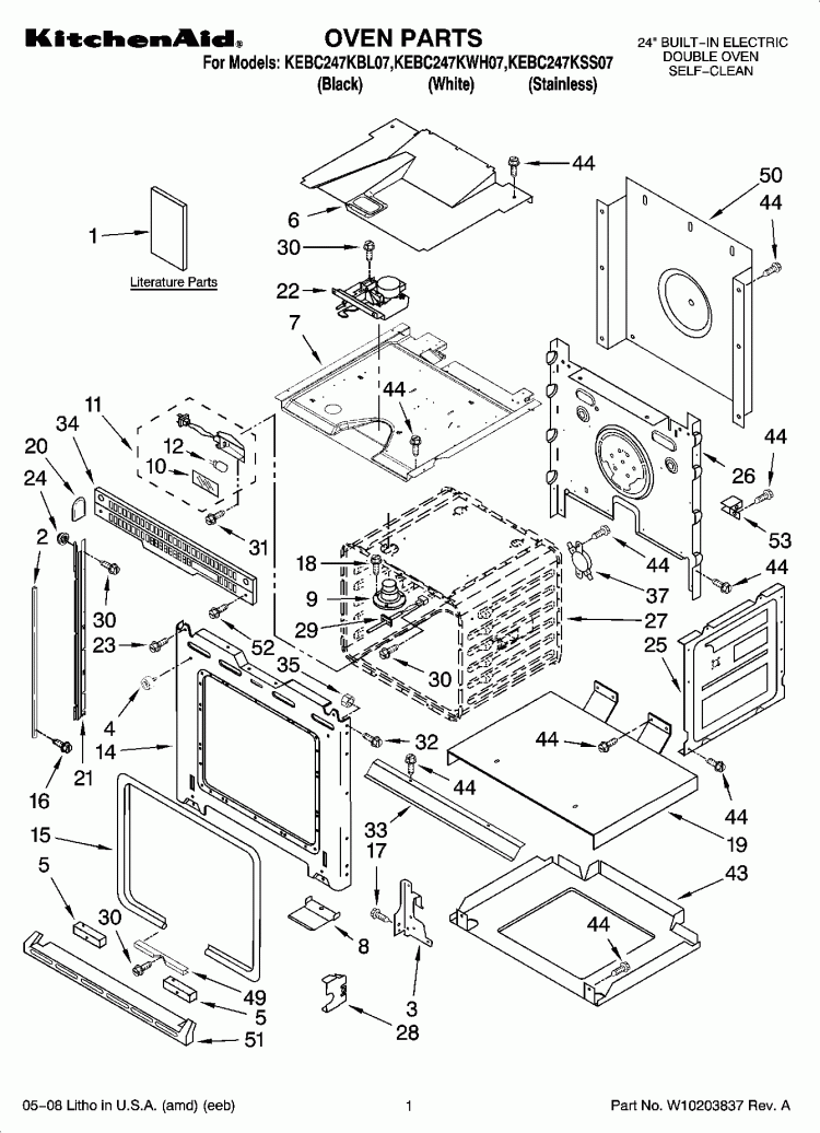 OVEN PARTS Diagram and Parts List for KEBC247KSS07  KitchenAid Wall Oven