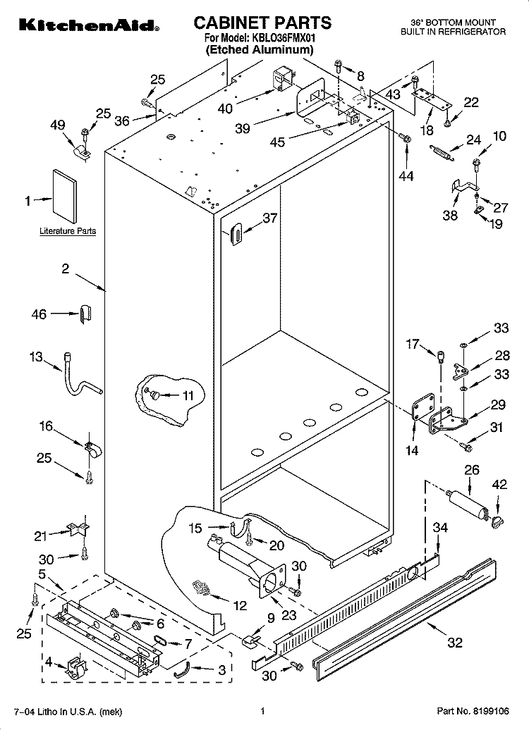 CABINET PARTS Diagram and Parts List for KBLO36FMX01  KitchenAid Refrigerator