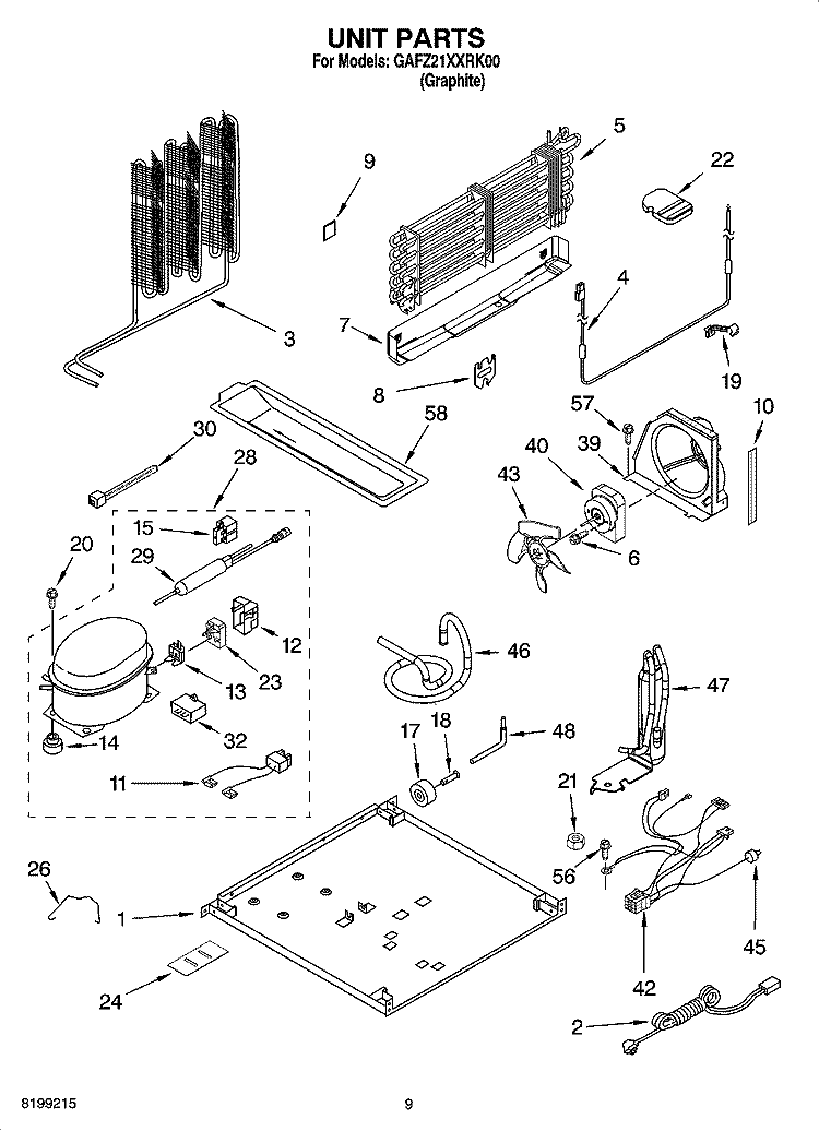 UNIT PARTS Diagram and Parts List for GAFZ21XXRK00  Whirlpool Refrigerator