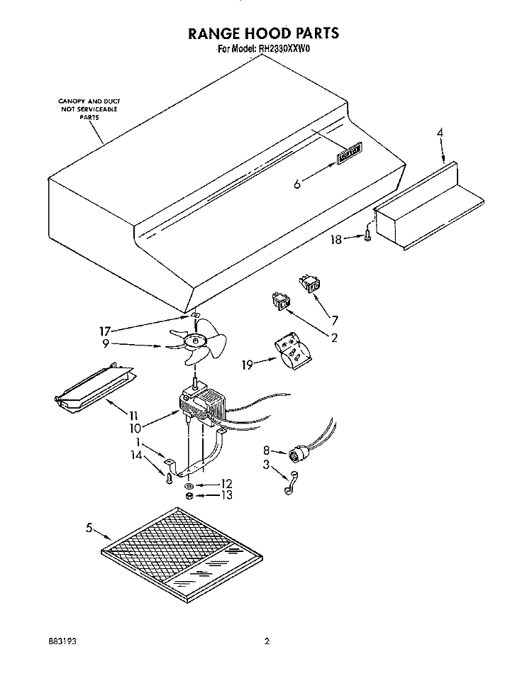 SECTION Diagram and Parts List for RH2330XXS0  Whirlpool Range Hood