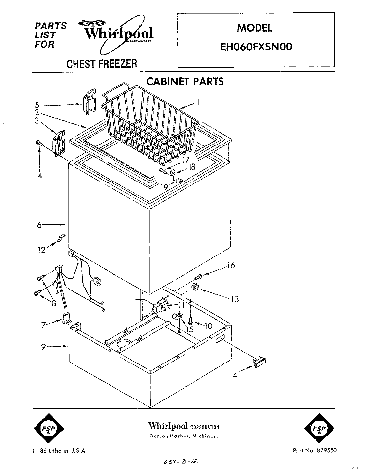 SECTION Diagram and Parts List for EH060FXSN00  Whirlpool Freezer
