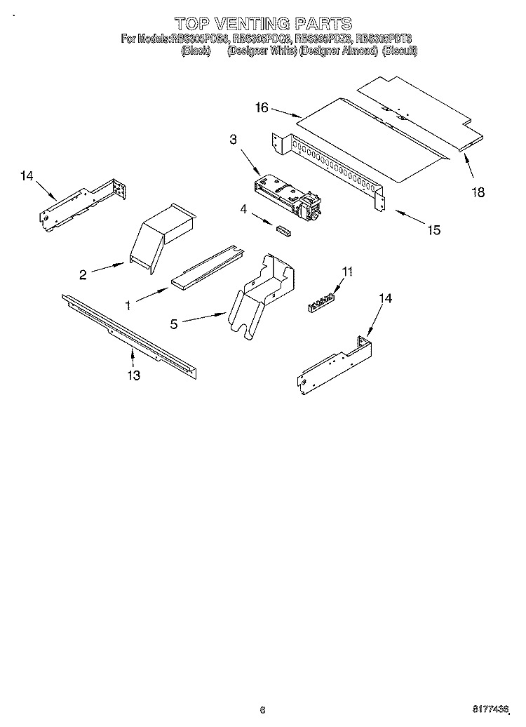 TOP VENTING, OPTIONAL Diagram and Parts List for RBS305PDT8  Whirlpool Wall Oven