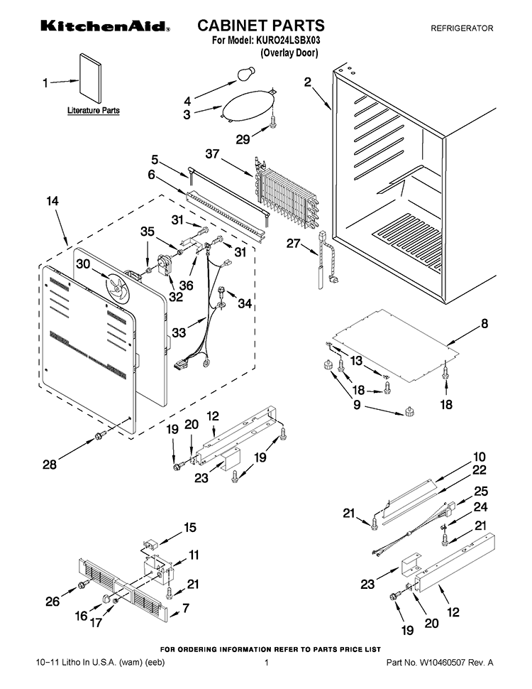 CABINET PARTS Diagram and Parts List for KURO24LSBX03  KitchenAid Refrigerator