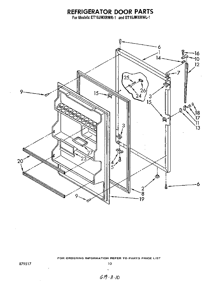 REFRIGERATOR DOOR Diagram and Parts List for ET16JMXRWR1  Whirlpool Refrigerator