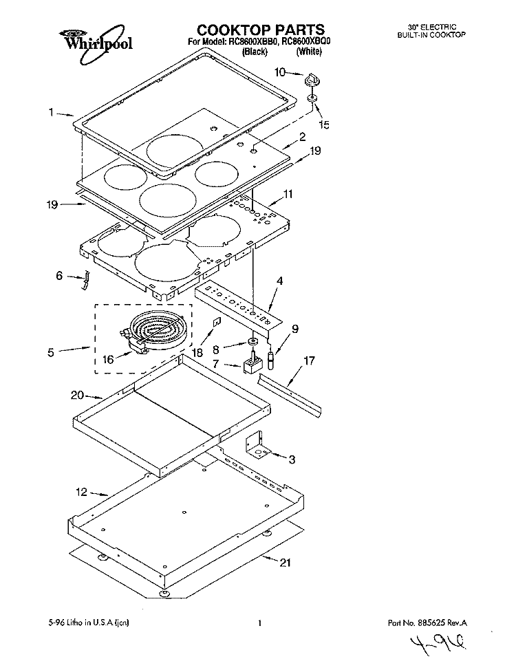 SECTION Diagram and Parts List for RC8600XBB0  Whirlpool Cooktop