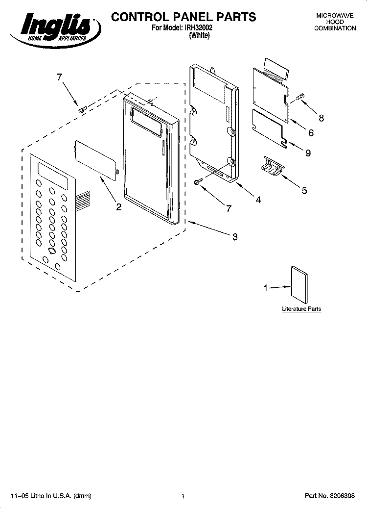 CONTROL PANEL PARTS Diagram and Parts List for IRH32002  Inglis Microwave