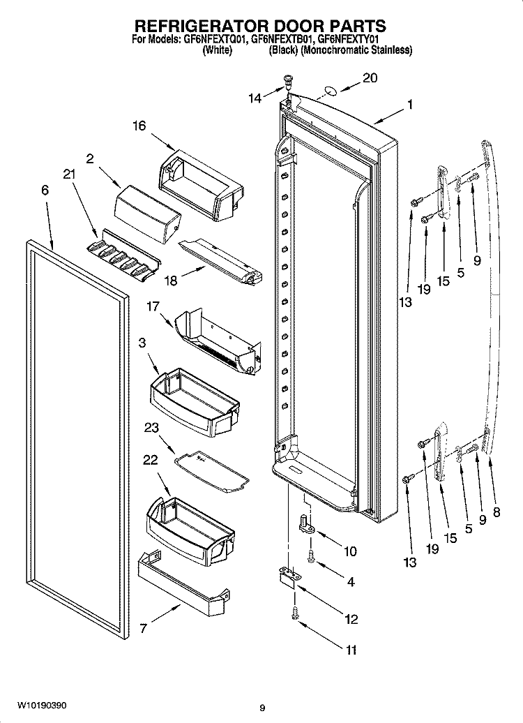 REFRIGERATOR DOOR PARTS Diagram and Parts List for GF6NFEXTY01  Whirlpool Refrigerator