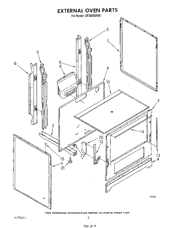 EXTERNAL OVEN Diagram and Parts List for SF3020SRW1  Whirlpool Range