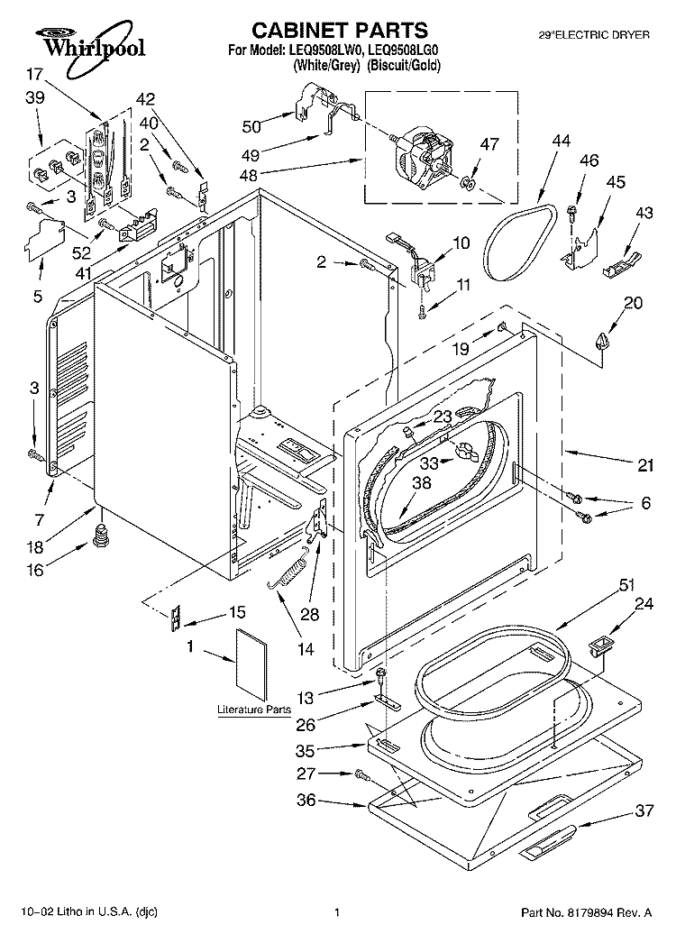 SECTION Diagram and Parts List for LEQ9508LW0  Whirlpool Dryer