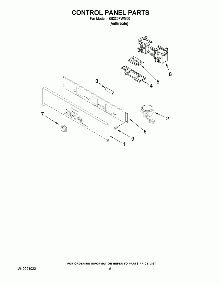 CONTROL PANEL PARTS Diagram and Parts List for IBS330PWM00  Whirlpool Wall Oven
