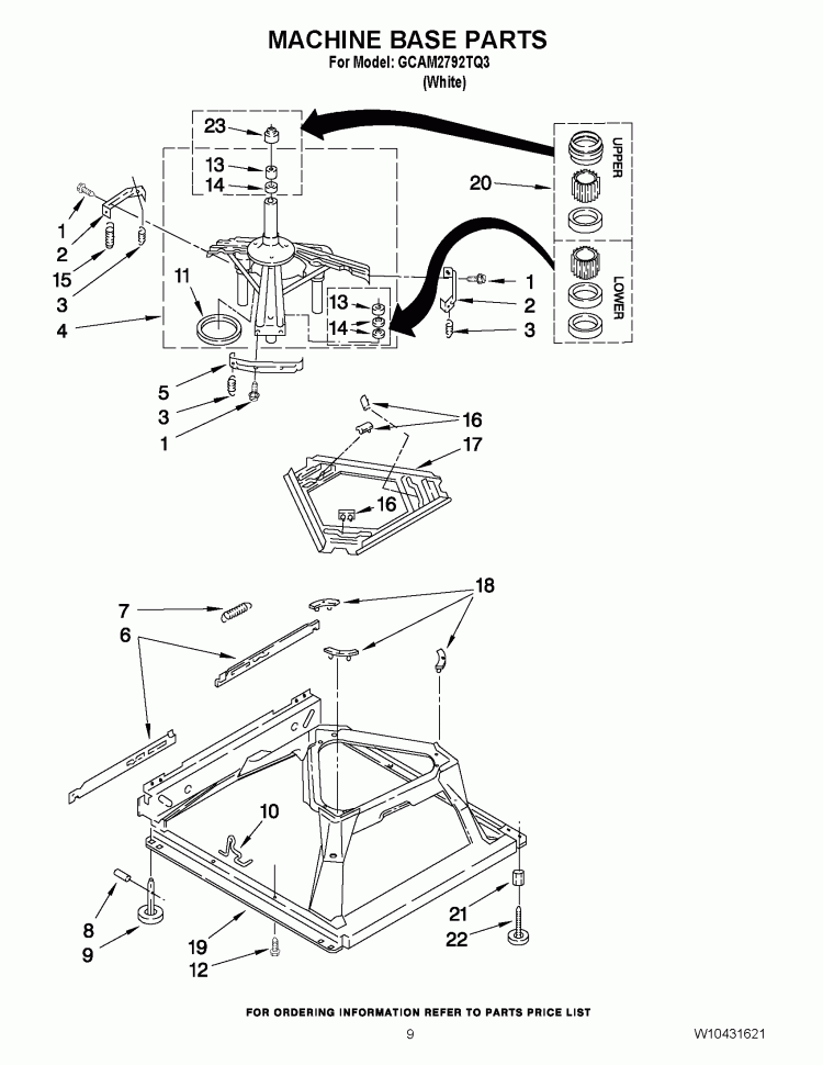 MACHINE BASE PARTS Diagram and Parts List for GCAM2792TQ3  Whirlpool Washer