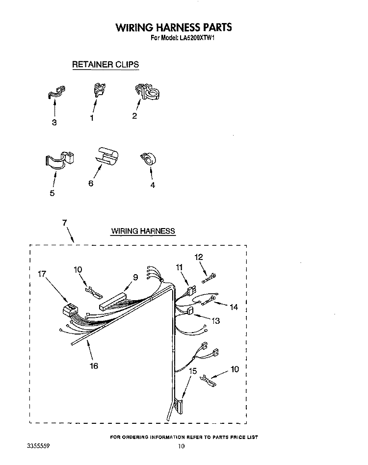 WIRING HARNESS Diagram and Parts List for LA5200XTG1  Whirlpool Washer