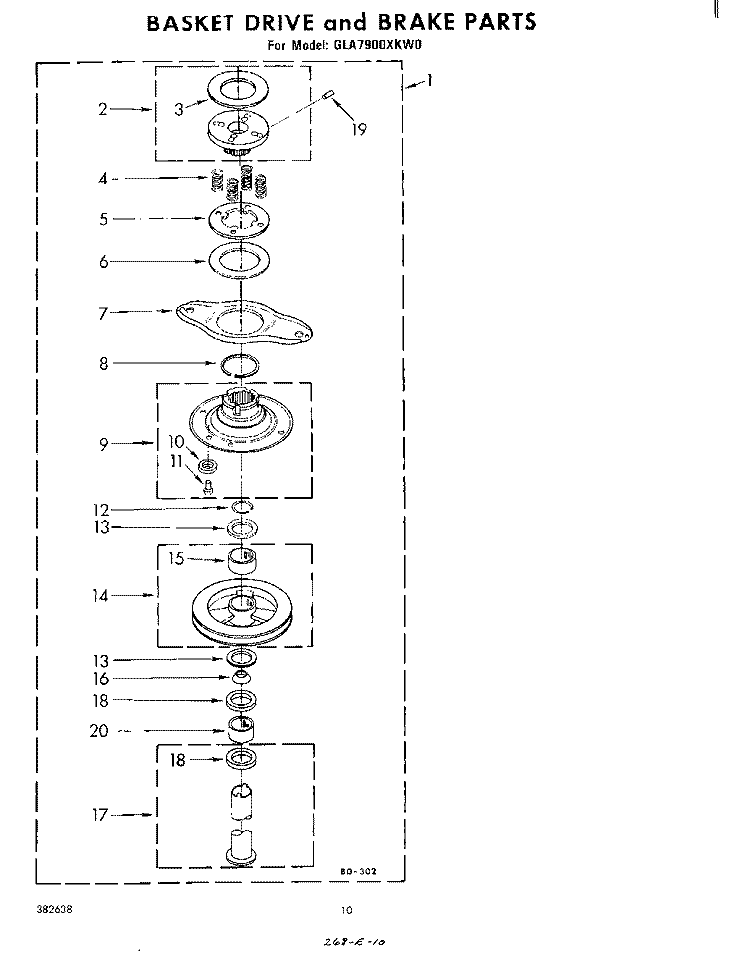 BASKET DRIVE AND BRAKE Diagram and Parts List for GLA7900XKW0  Whirlpool Washer