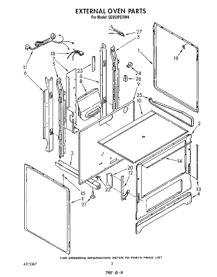 EXTERNAL OVEN Diagram and Parts List for SE950PERW4  Whirlpool Range