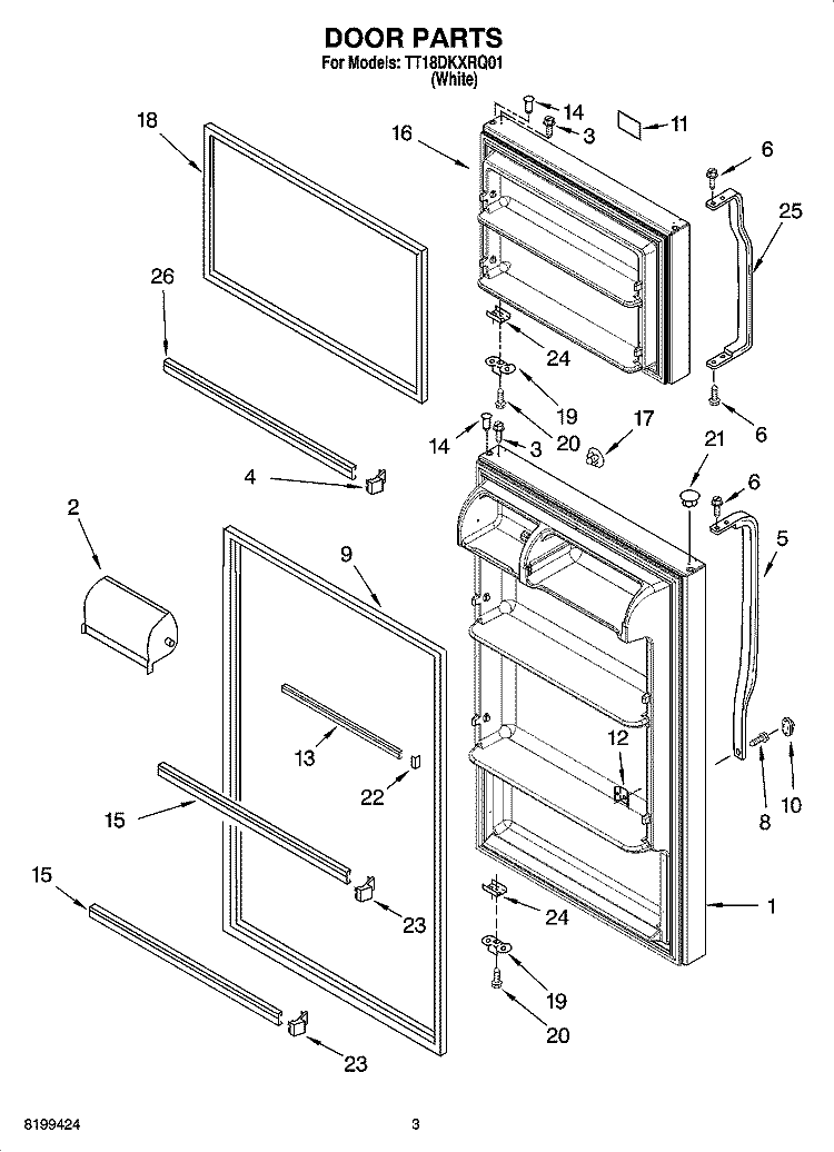 DOOR PARTS Diagram and Parts List for TT18DKXRQ01  Estate Refrigerator