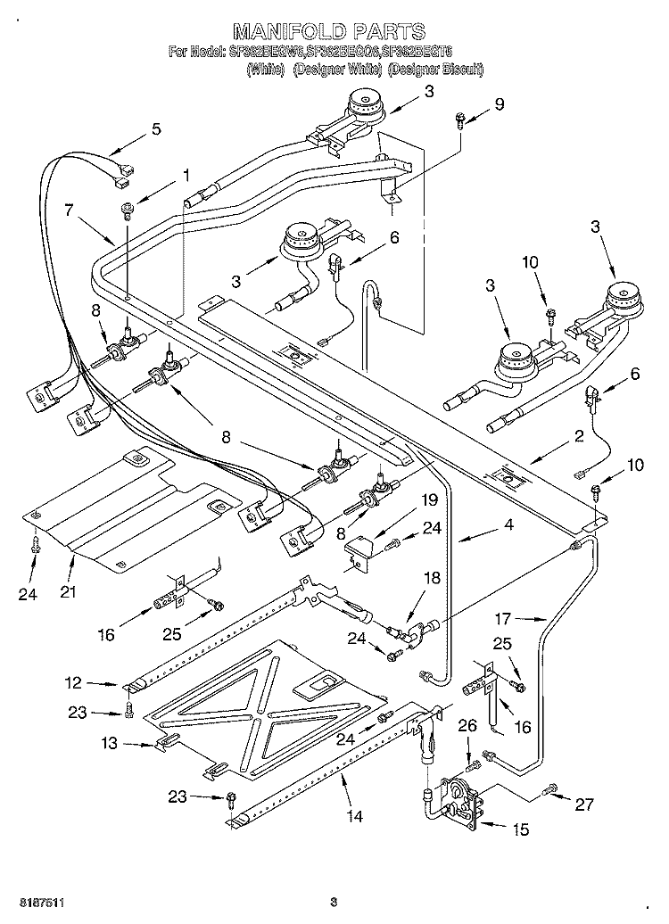 MANIFOLD Diagram and Parts List for SF362BEGQ6  Whirlpool Range