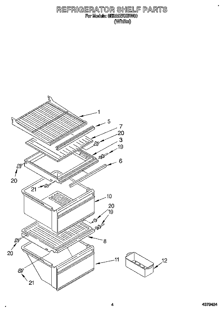 REFRIGERATOR SHELF Diagram and Parts List for 6ED22ZRXBW00  Whirlpool Refrigerator