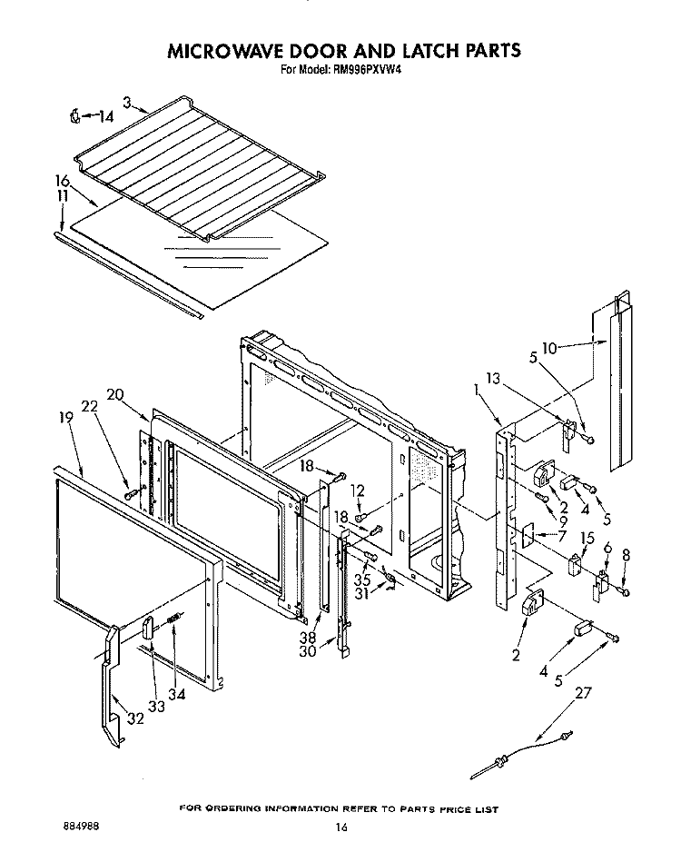 MICROWAVE DOOR AND LATCH, OPTIONAL Diagram and Parts List for RM996PXVW4  Whirlpool Microwave Oven Combo