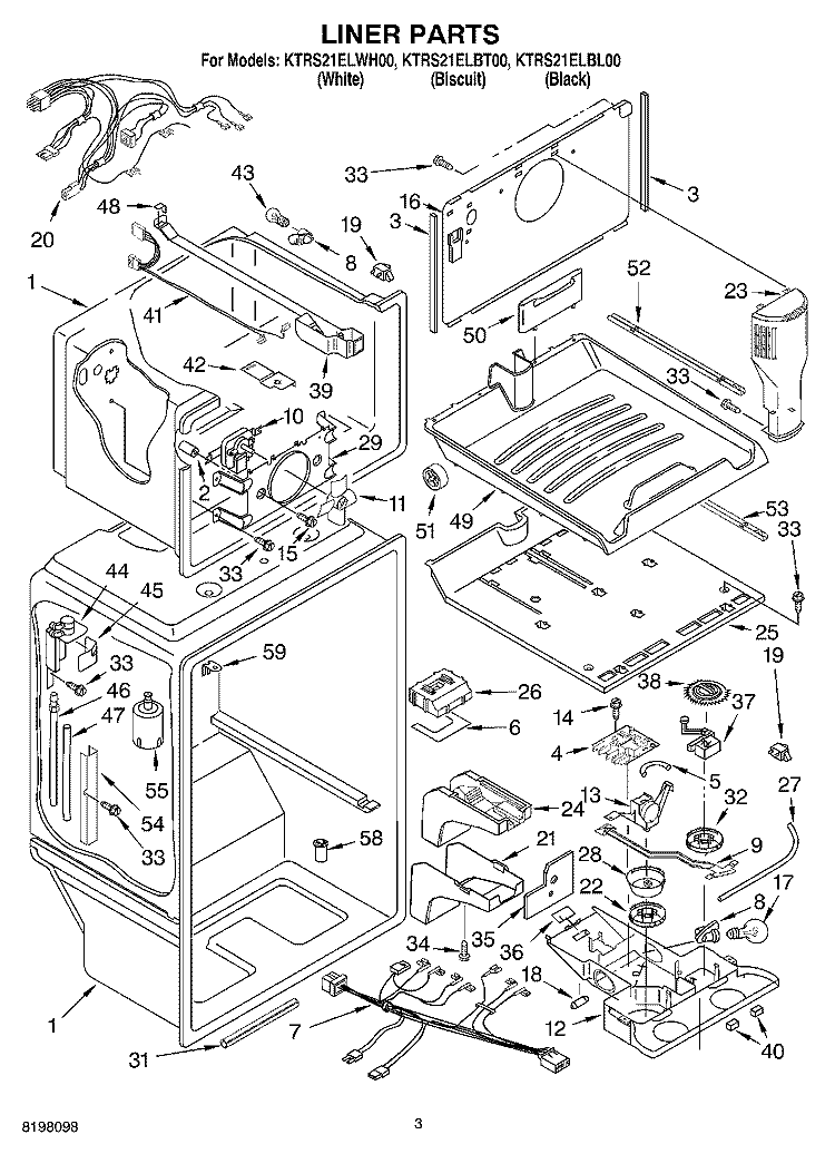 LINER Diagram and Parts List for KTRS21ELWH00  KitchenAid Refrigerator