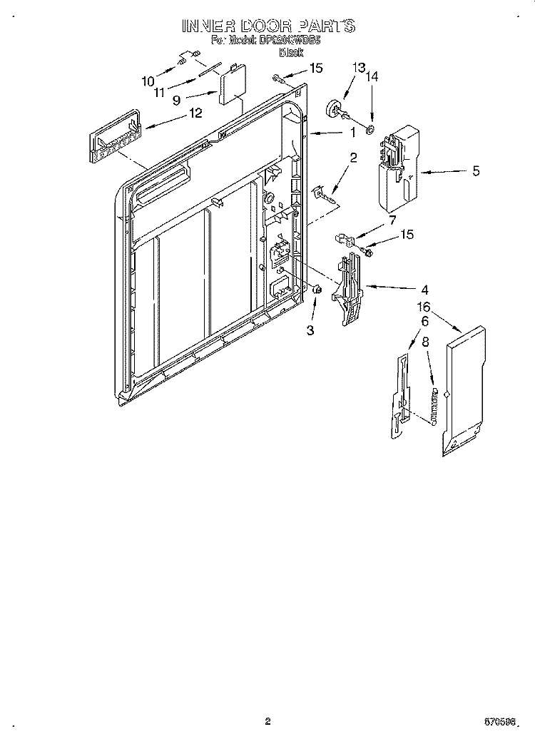 INNER DOOR Diagram and Parts List for DP920QWDB5  Whirlpool Dishwasher