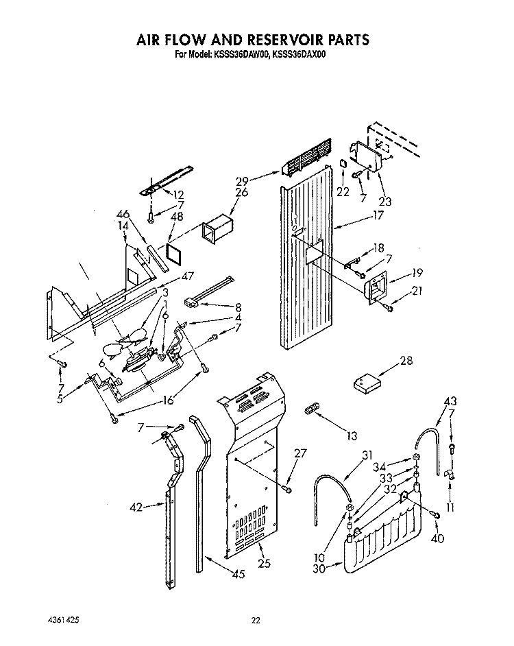 AIR FLOW AND RESERVOIR Diagram and Parts List for KSSS36DAW00  KitchenAid Refrigerator