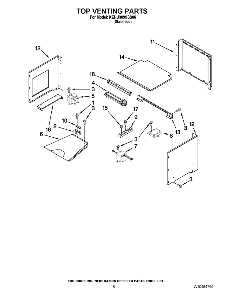 TOP VENTING PARTS Diagram and Parts List for KEHU309SSS06  KitchenAid Microwave Oven Combo
