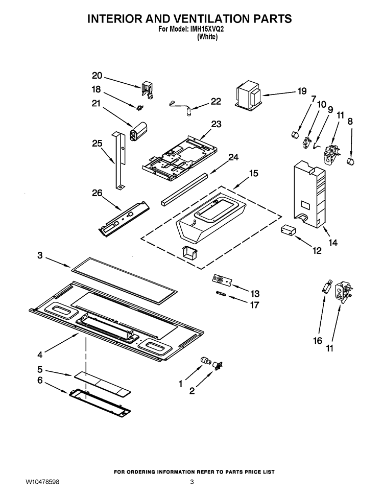 INTERIOR AND VENTILATION PARTS Diagram and Parts List for IMH15XVQ2  Whirlpool Microwave