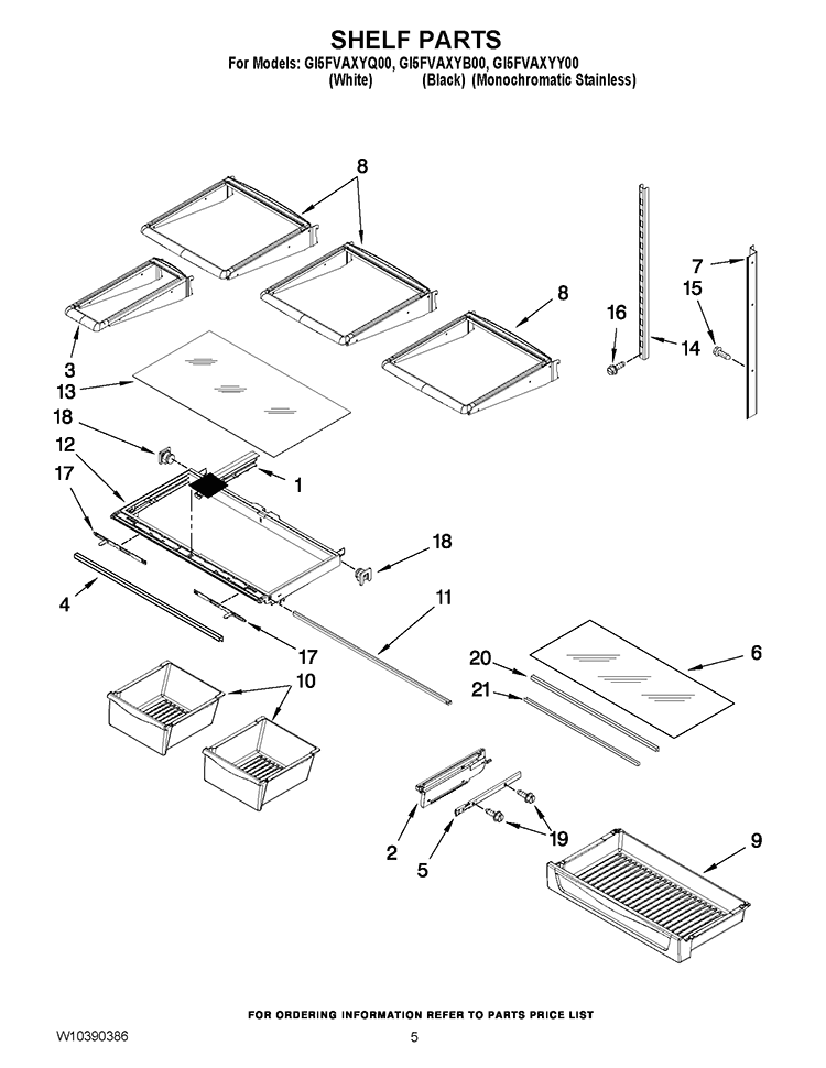 SHELF PARTS Diagram and Parts List for GI5FVAXYQ00  Whirlpool Refrigerator