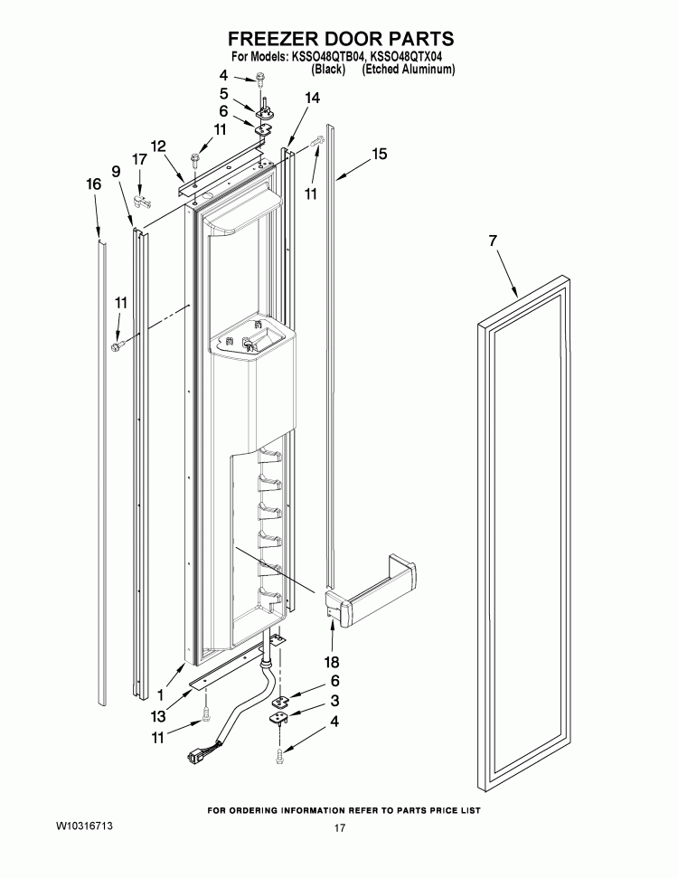 FREEZER DOOR PARTS Diagram and Parts List for KSSO48QTB04  KitchenAid Refrigerator