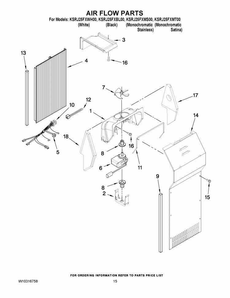 AIR FLOW PARTS Diagram and Parts List for KSRJ25FXMT00  KitchenAid Refrigerator
