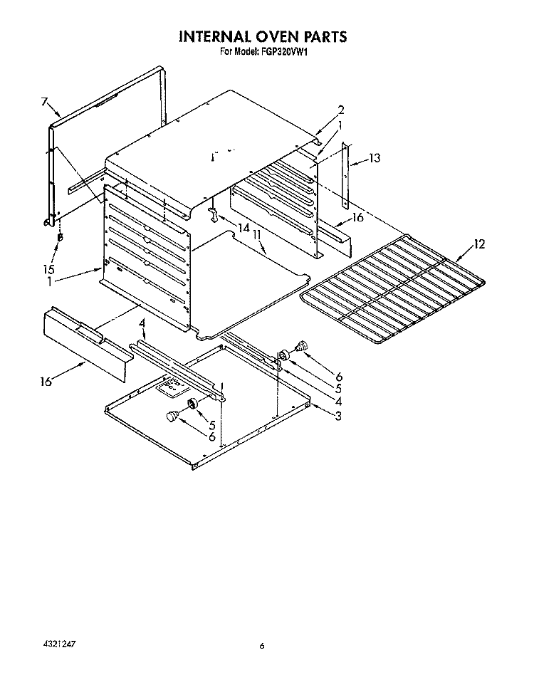 INTERNAL OVEN Diagram and Parts List for FGP320VL1  Whirlpool Range