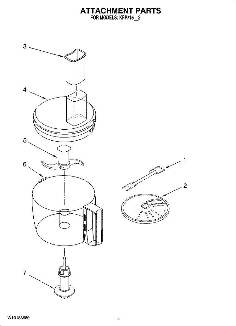 ATTACHMENT PARTS Diagram and Parts List for KFP715BW2  KitchenAid Food Processor