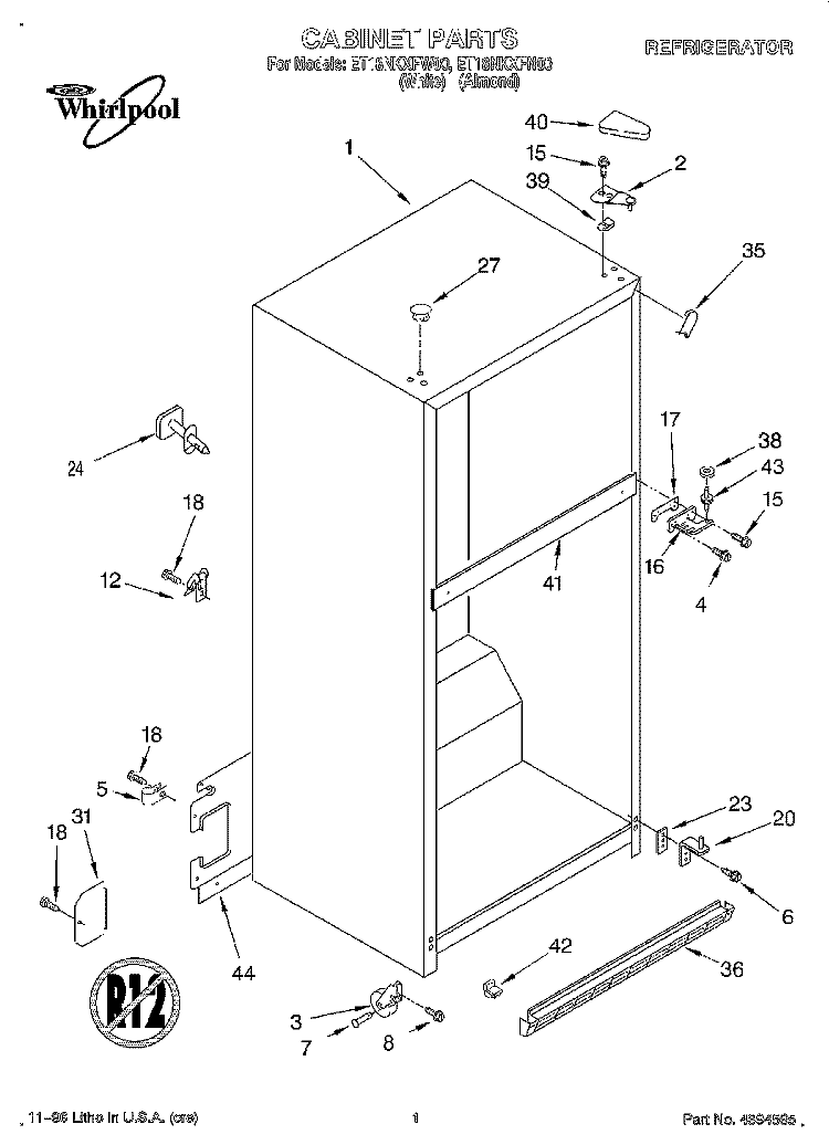 CABINET Diagram and Parts List for ET18NKXFN00  Whirlpool Refrigerator
