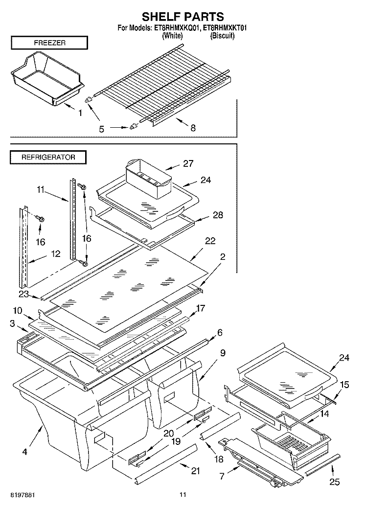 SHELF, OPTIONAL Diagram and Parts List for ET8RHMXKT01  Whirlpool Refrigerator