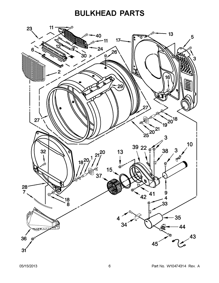 BULKHEAD PARTS Diagram and Parts List for XCGM2763BQ0  Whirlpool Dryer