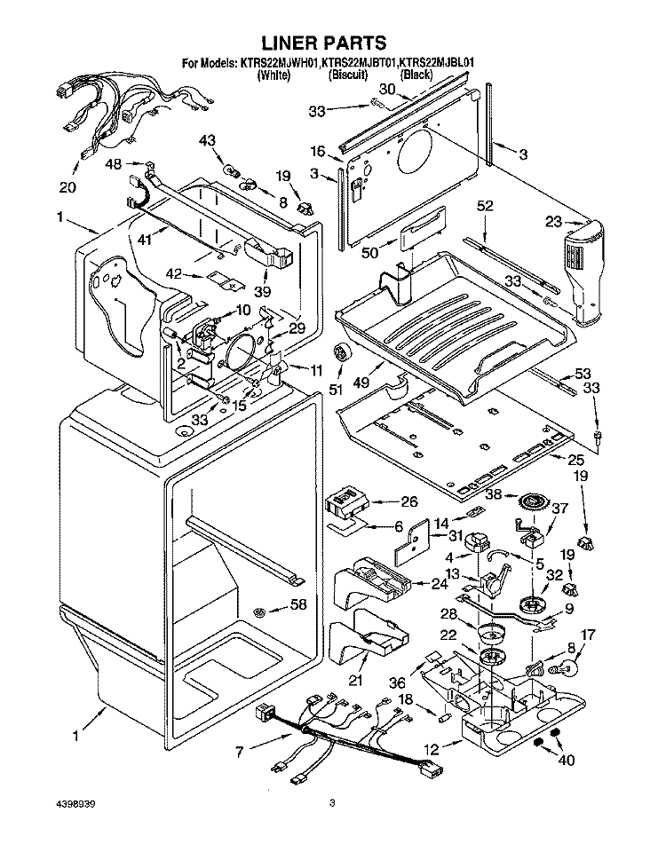 LINER Diagram and Parts List for KTRS22MJBT01  KitchenAid Refrigerator