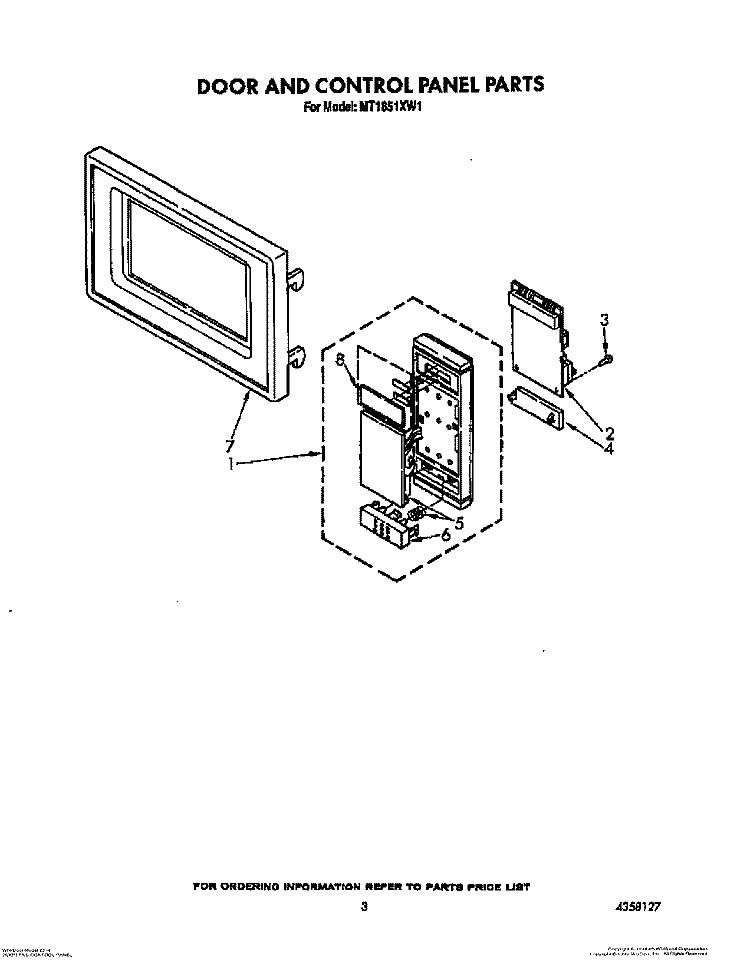 DOOR AND CONTROL PANEL Diagram and Parts List for MT1851XW1  Whirlpool Microwave