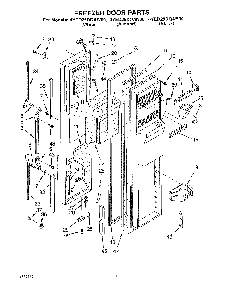 FREEZER DOOR Diagram and Parts List for 4YED25DQAB00  Whirlpool Refrigerator