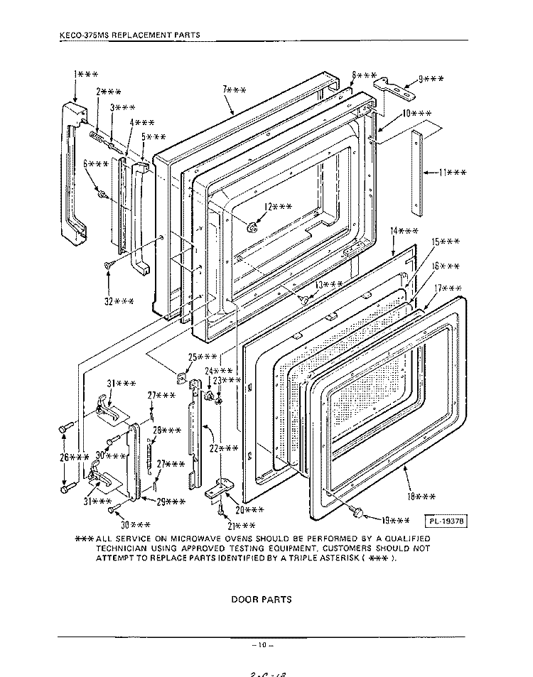 DOOR Diagram and Parts List for KECO375MS  KitchenAid Wall Oven