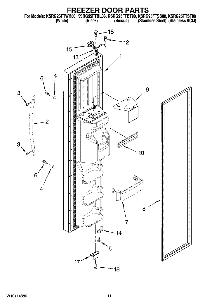FREEZER DOOR PARTS Diagram and Parts List for KSRG25FTSS00  KitchenAid Refrigerator