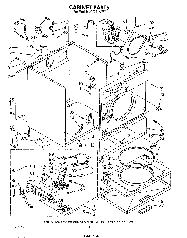 CABINET Diagram and Parts List for LG7011XSW0  Whirlpool Dryer