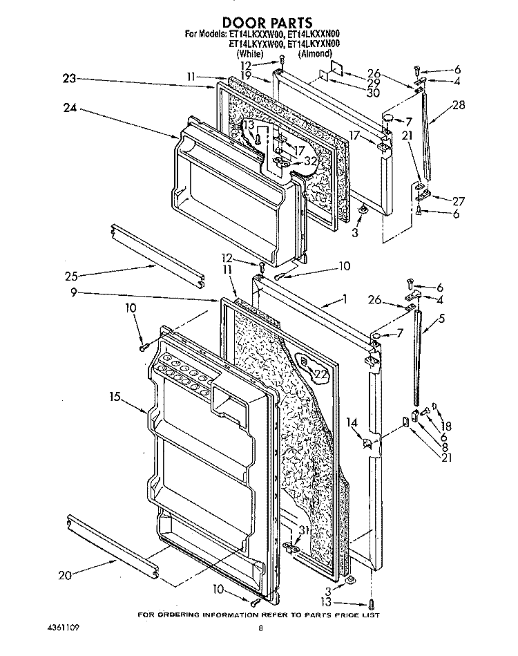 DOOR, LIT/OPTIONAL Diagram and Parts List for ET14LKXXN00  Whirlpool Refrigerator