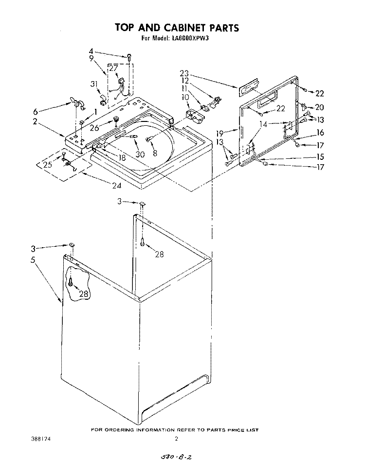 TOP AND CABINET , LITERATURE AND OPTIONAL Diagram and Parts List for LA6000XPW3  Whirlpool Washer