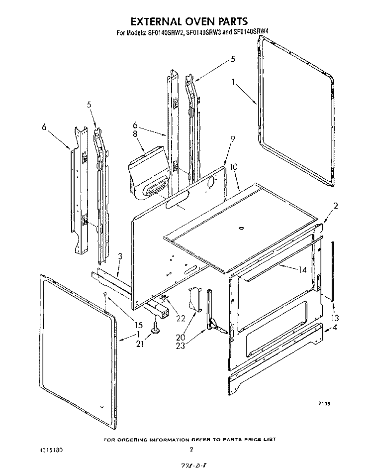 EXTERNAL OVEN Diagram and Parts List for SF0140SRW4  Whirlpool Range