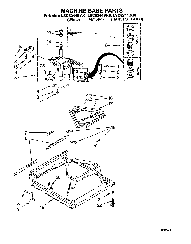 MACHINE BASE Diagram and Parts List for LSC8244BW0  Whirlpool Washer