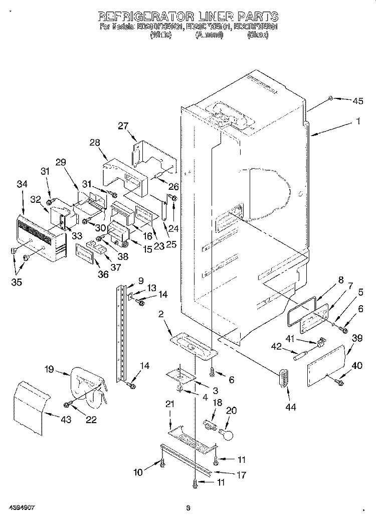 REFRIGERATOR LINER Diagram and Parts List for ED20DFXEN01  Whirlpool Refrigerator
