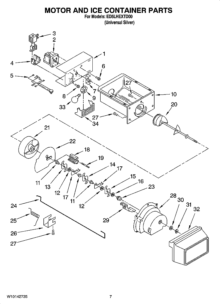 MOTOR AND ICE CONTAINER PARTS Diagram and Parts List for ED5LHEXTD00  Whirlpool Refrigerator