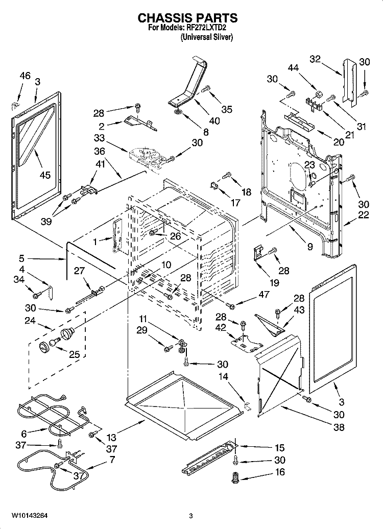 CHASSIS PARTS Diagram and Parts List for RF272LXTD2  Whirlpool Range